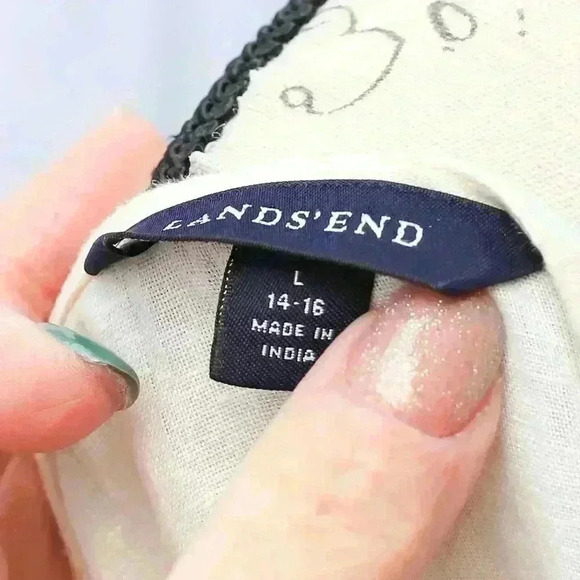 Lands' End Size L long sleeve cream color 100% linen tunic w/beaded front - Picture 11 of 13